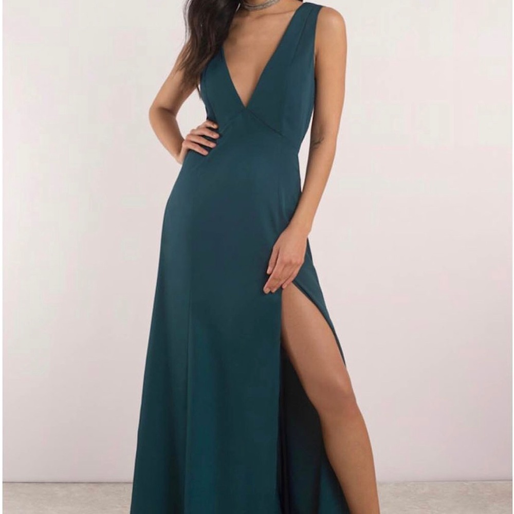 Hunter Green Maxi Dress with Open Back Tie Detail and Side Slit